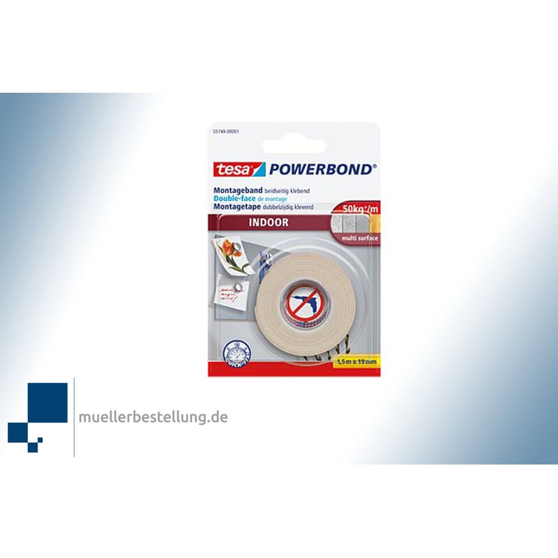 SPTESAPBID-19-1,5 TESA Powerbond 55740 Montageband Indoor, 19 mm, 1,5 m