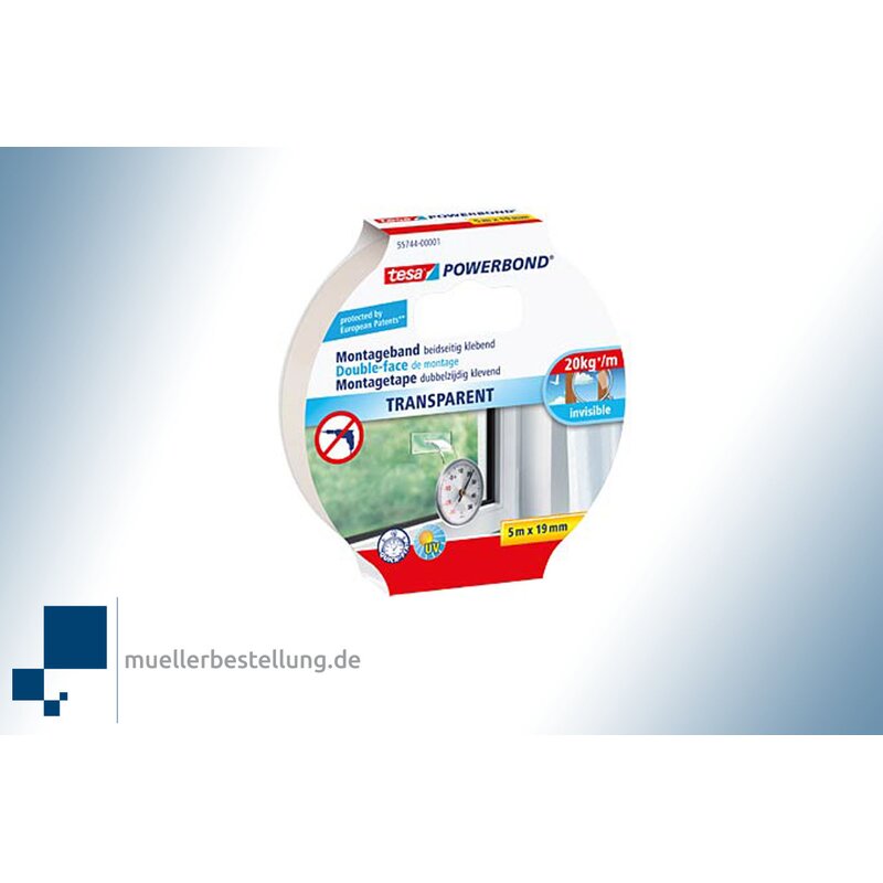 SPTESAPBTP-19-5 TESA Powerbond 55744 Montageband transparent, 19 mm, 5 m