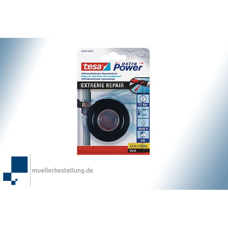 tesa 56064 extra Power repair tape, black, 19 mm, 2.5 m