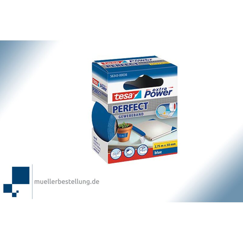 SPTESAGBP-38-2,75-BU TESA extra Power 56343 Gewebeband Perfect, blau, 38 mm, 2,75 m