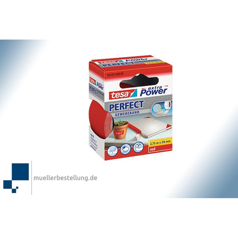 tesa extra Power 56343 Perfect fabric tape, red, 38 mm, 2.75 m