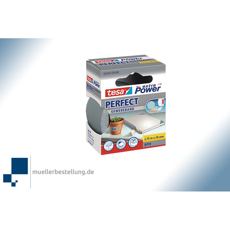 tesa extra Power 56343 Perfect fabric tape, grey, 38 mm, 2.75 m