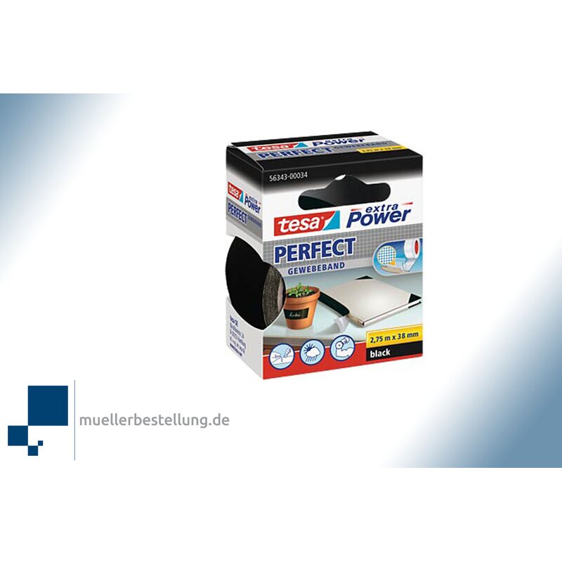 tesa extra Power 56343 Perfect fabric tape, black, 38 mm, 2.75 m