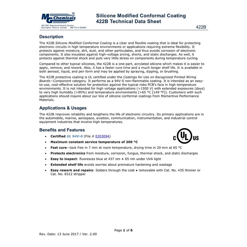 MG Chemicals 422B Silikonmodifizierter Schutzlack, 425 ml