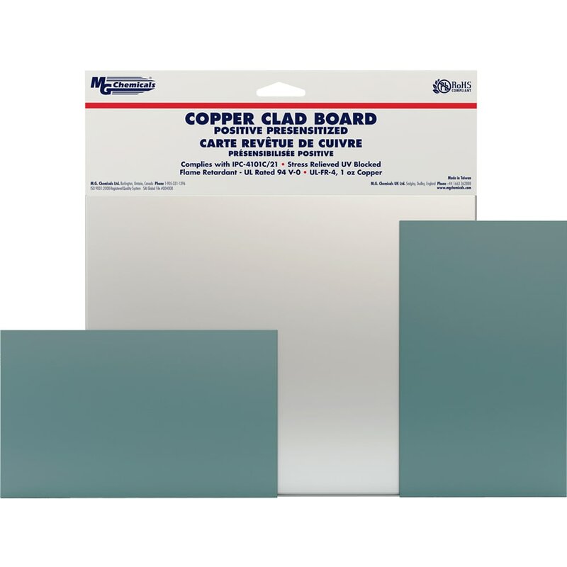 1/16 Thick 6 x 6 1 oz Copper FR4 Double Sided MG Chemicals 650 Positive Presensitized Copper Clad Board 