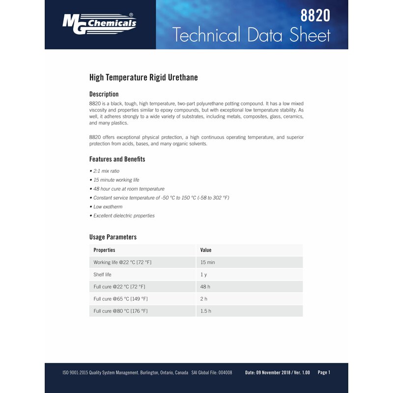 MG Chemicals - High Temperature Rigid Polyurethane Potting and Encapsulating Compound