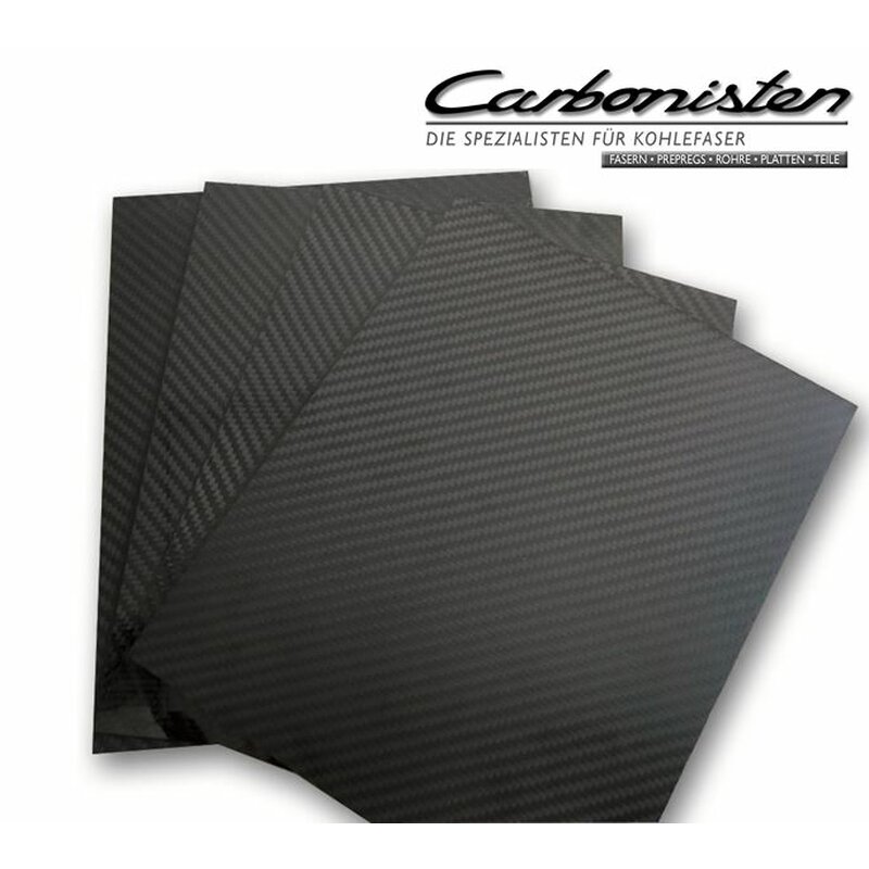 0005-Z80400-0250-0340-D CFK-Platte, 0,5 mm dick, 250 x 340 mm (Länge x Breite) Carbon-Platte Kohlefaser Carbonfaser Zuschnitt aus CFK
