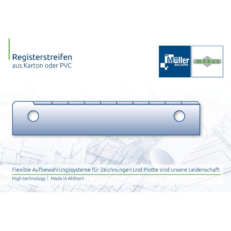 Zubehr Registerstreifen aus PVC Lochabstand 400 mm 10x1 Satz