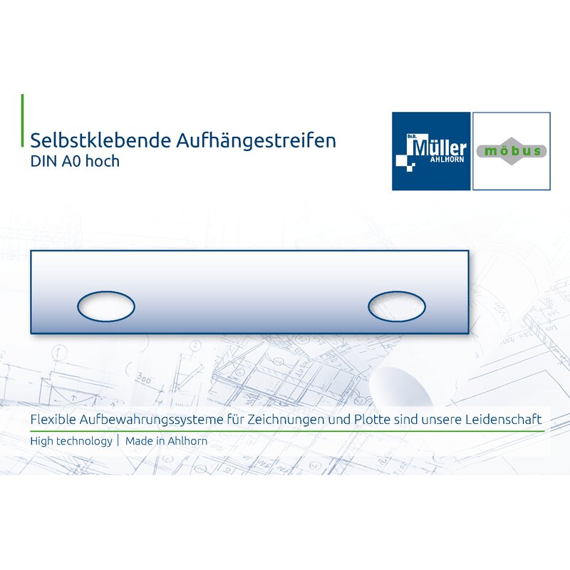 Selbstklebende Aufhngestreifen Kunststoff DIN A0 hoch 100 Stck, 0,3 mm stark, LA: 400 mm