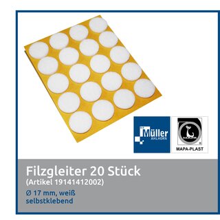 MAPA-PLAST Filzgleiter, 17 mm, Wei, 20 Stck