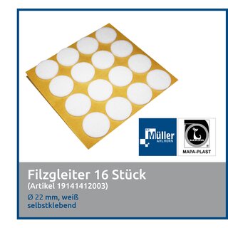 MAPA-PLAST Filzgleiter, 22 mm, Wei, 16 Stck