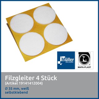 MAPA-PLAST Filzgleiter, 35 mm, Wei, 4 Stck