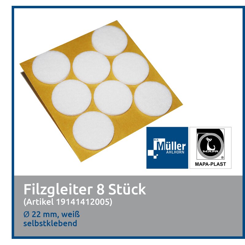 MAPA-PLAST Filzgleiter, 28 mm, Wei, 8 Stck