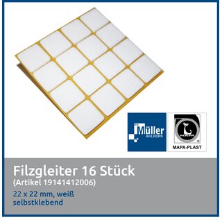 MAPA-PLAST Filzgleiter, 22 x 22 mm, Wei, 16 Stck