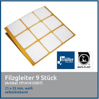 MAPA-PLAST Filzgleiter, 25 x 25 mm, Wei, 9 Stck