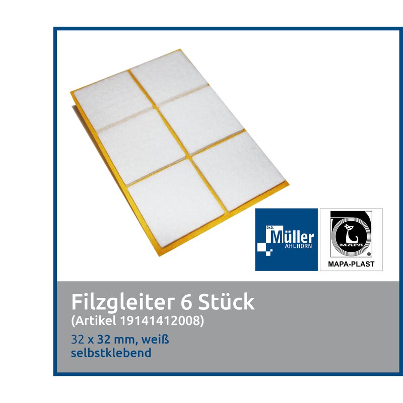 MAPA-PLAST Filzgleiter, 32 x 32 mm, Wei, 6 Stck