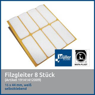 MAPA-PLAST Filzgleiter, 16 x 44 mm, Wei, 8 Stck