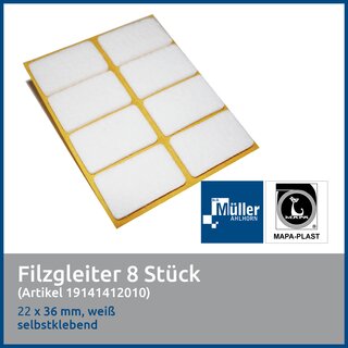 MAPA-PLAST Filzgleiter, 22 x 36 mm, Wei, 8 Stck