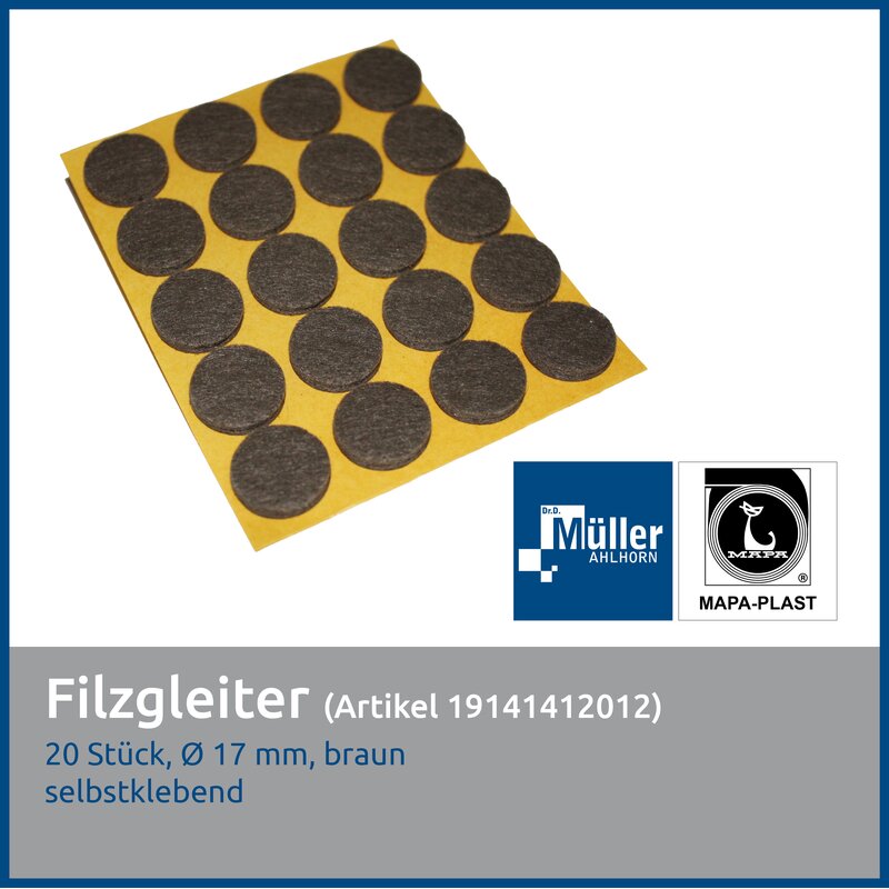 MAPA-PLAST Filzgleiter, 17 mm, Braun, 20 Stck