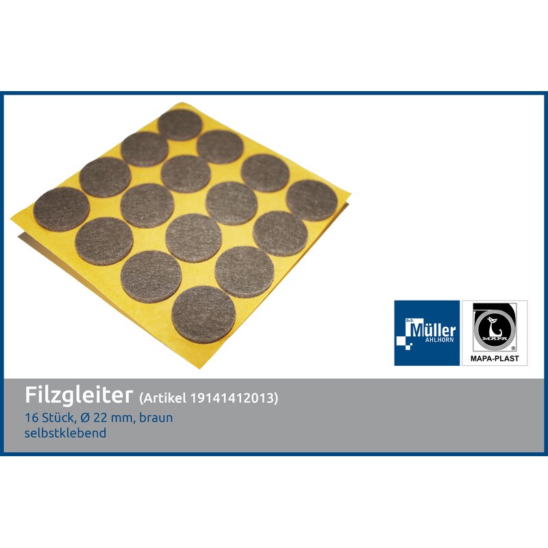 MAPA-PLAST Filzgleiter, 22 mm, Braun, 16 Stck