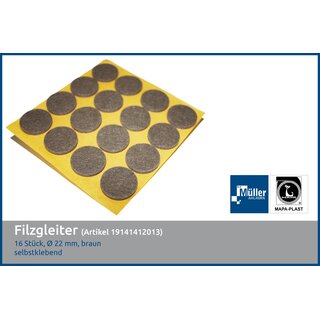 MAPA-PLAST Filzgleiter, 22 mm, Braun, 16 Stck