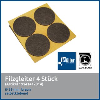 MAPA-PLAST Filzgleiter, 35 mm, Braun, 4 Stck