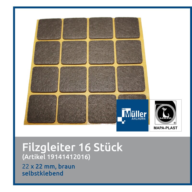 MAPA-PLAST Filzgleiter, 22 x 22 mm, Braun, 16 Stck