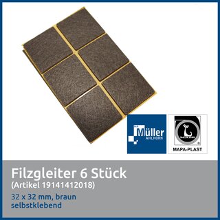 MAPA-PLAST Filzgleiter, 32 x 32 mm, Braun, 6 Stck