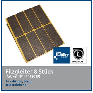 MAPA-PLAST Filzgleiter, 16 x 44 mm, Braun, 8 Stck