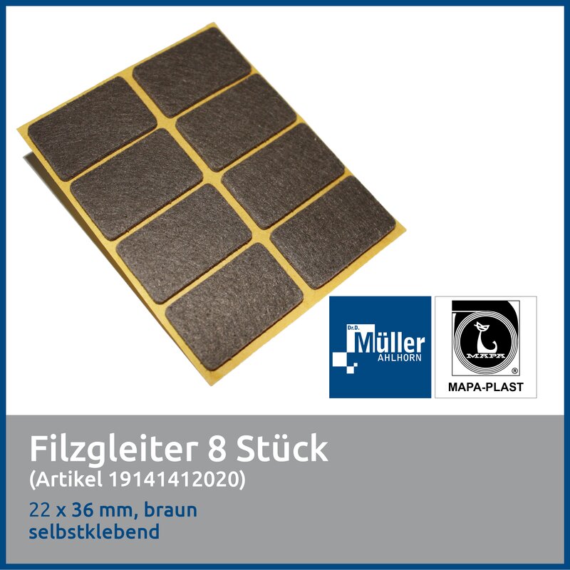 MAPA-PLAST Filzgleiter, 22 x 36 mm, Braun, 8 Stck