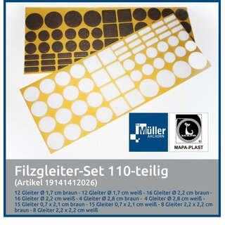 MAPA-PLAST Filzgleiter-Set, 110 Teile, Wei-Braun