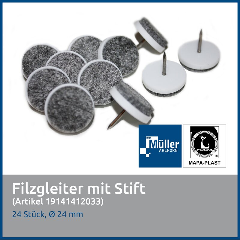 MAPA-PLAST Filzgleiter mit Stift  24 mm, Wei-Grau, 24 Stck