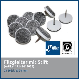 MAPA-PLAST Filzgleiter mit Stift  24 mm, Wei-Grau, 24...
